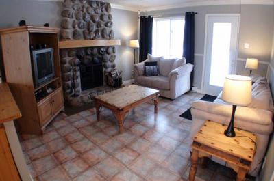 Salon avec foyer au bois
