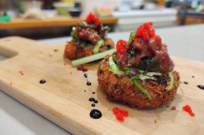 Sushi pizza au tartare de bison vieilli